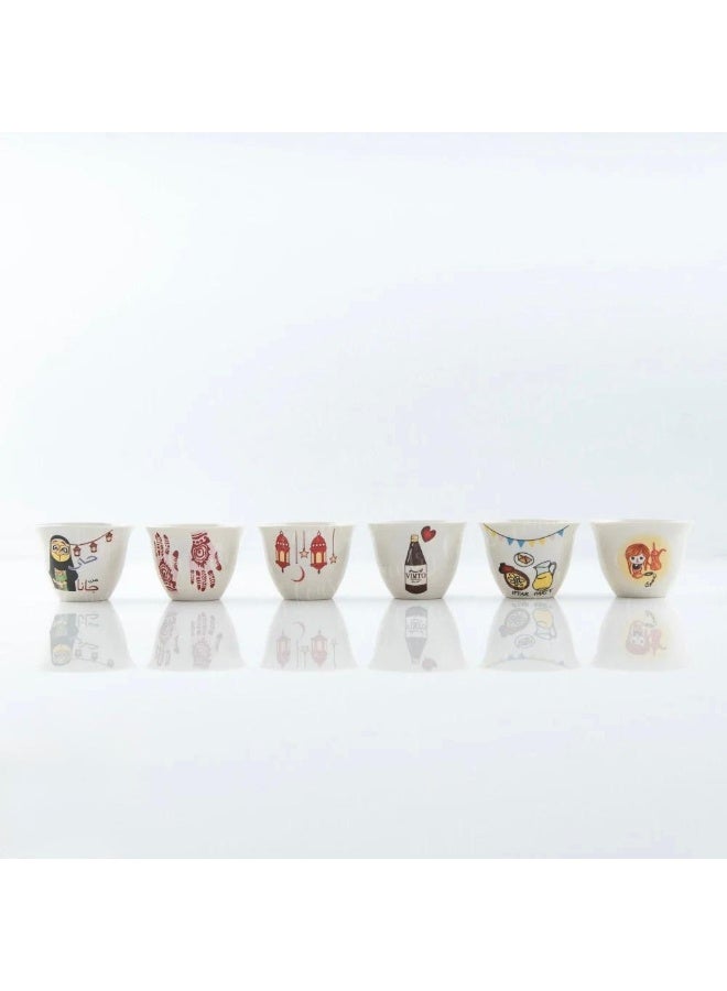 Arabic coffee cup set decorated with Ramdan designs – 6 pieces - Image 2